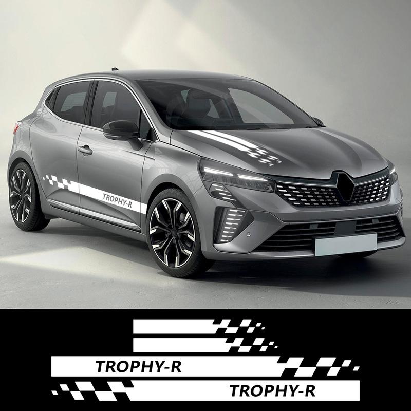 4Pcs Car Hood Side Skirt Kit Stickers For Renault Clio RS R.S. Trophy-R Racing Stripe Style Vinyl Decals Auto Tuning Accessories