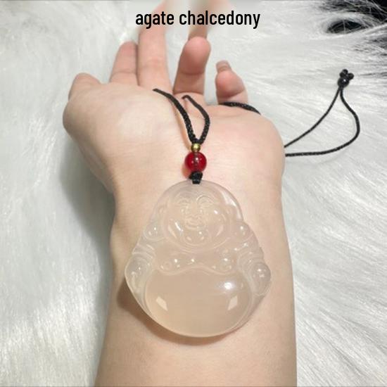 Agate Chalcedony Smiling Buddha Maitreya Pendant – Large Jewelry Gift