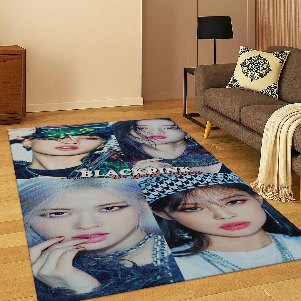 Tappeto Kpop B-Black Pink Gruppo Cantante Stella per Camera da Letto Soggiorno Divano Zerbino Decorazione Casa, Tappeto Area Antiscivolo Regalo