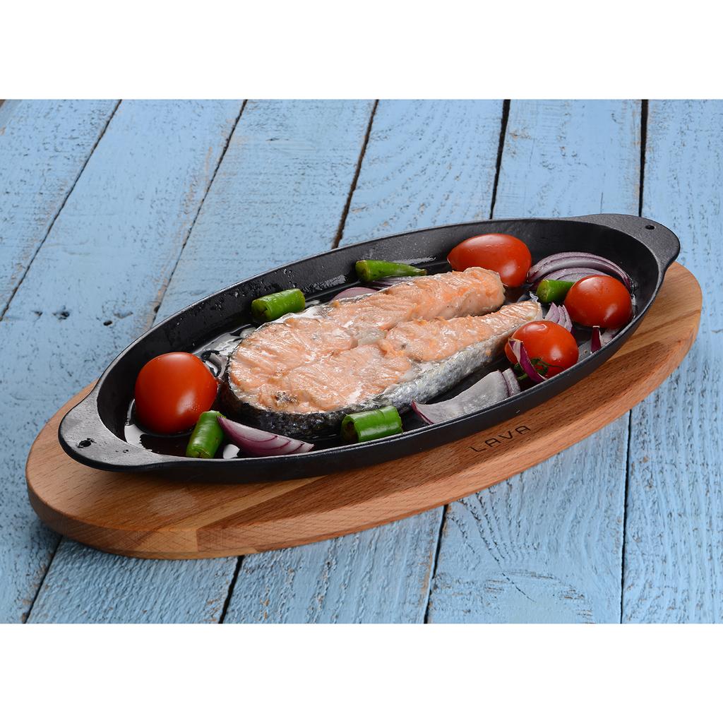 Lava Cast Iron Oval Fish Plate. 1-Handle, 15X29cm.