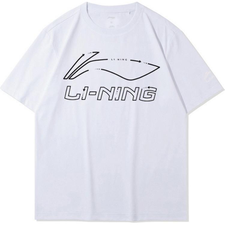 Li Ning Logo Letter Round Neck Breathable Versatile Short Sleeve T-Shirt Men Tops Standard-White AHST819-2
