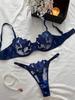 2 Piece Floral Embroidery Sexy Lingerie Set Women Thin Transparent Bralette Lace Push Up Bra Panty