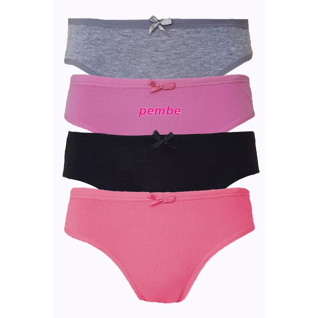 4lü Kadın Pamuklu Bikini Külot Renkli Fiyonklu İç Çamaşırı