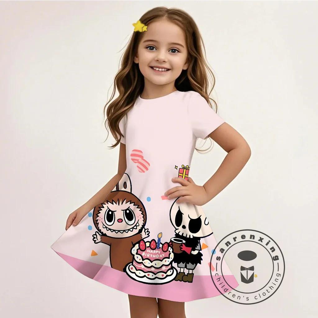 

L-LABUBU-A 3D-печать Новое мультяшное летнее платье для девочек, детская мода, дешевое, повседневное, бесплатный подарок, 100% косплей 140