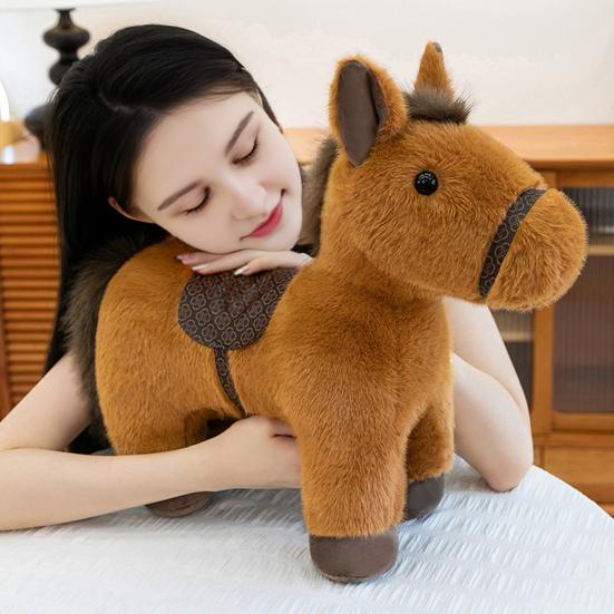 Horse Plush Doll Soft Stuffed Animal Toy Realistic Pony Desk Ornament Classic Birthday Gift for Children