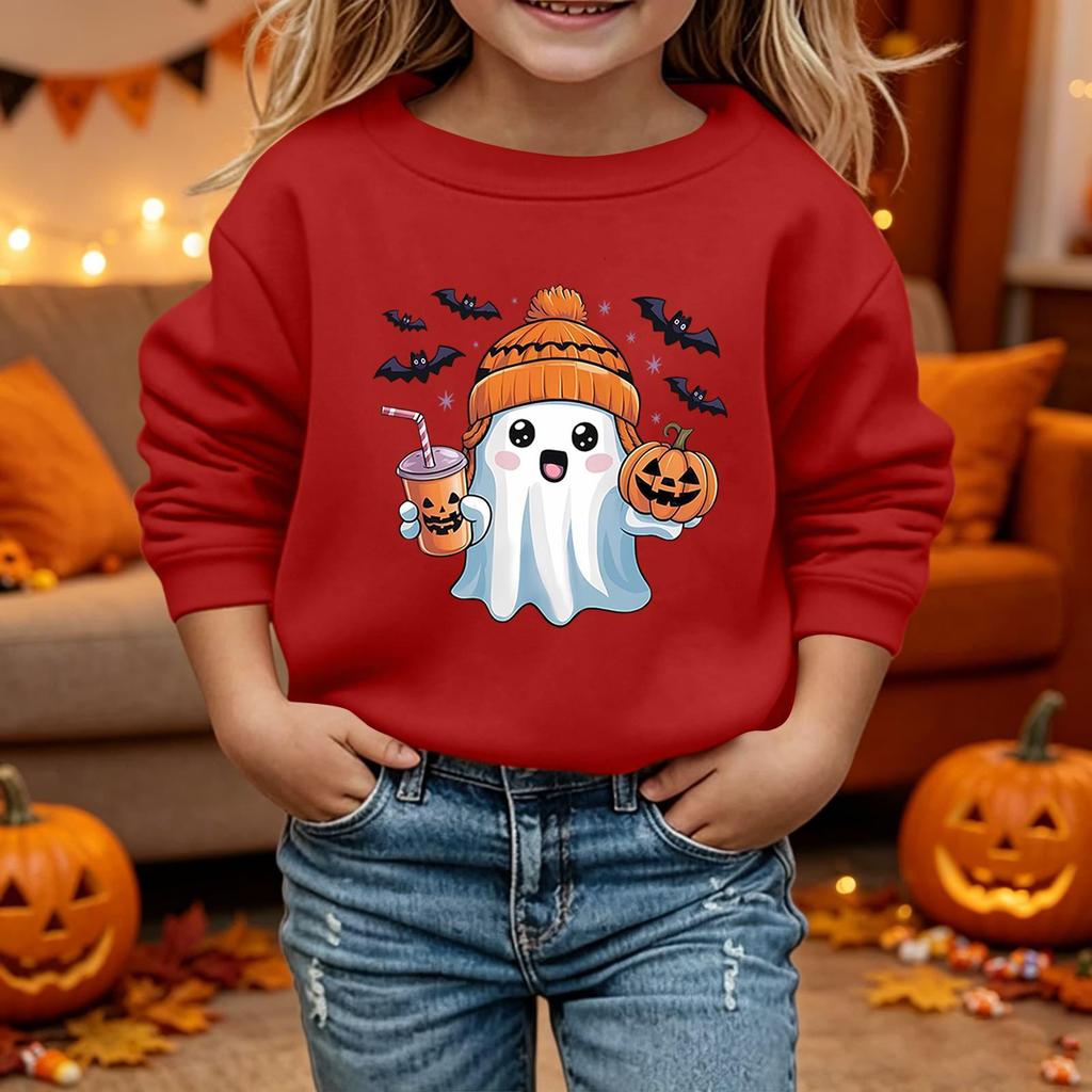 Kids Halloween Printed Long Sleeve Loose Fit Hoodie Pullover for Costume Party