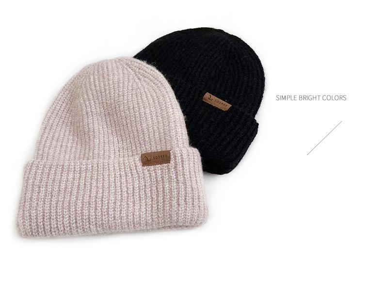Korean Style Thick Knit Wool Hat for Men & Women - Windproof, Warm, Double Layered, Large Head, Autumn/Winter, Solid Color.
