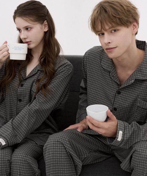 [Dossy] 2SET Silk Fit Dust Long Sleeve Couple Pajama Set [Shipped from Korea] 100% Authentic