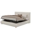 Upholstered Bed, 180*200cm, Hydraulic Functional Bed with Slatted Frame, Headboard and Large Storage Space, Solid Wood Bed Legs, White Bouclé