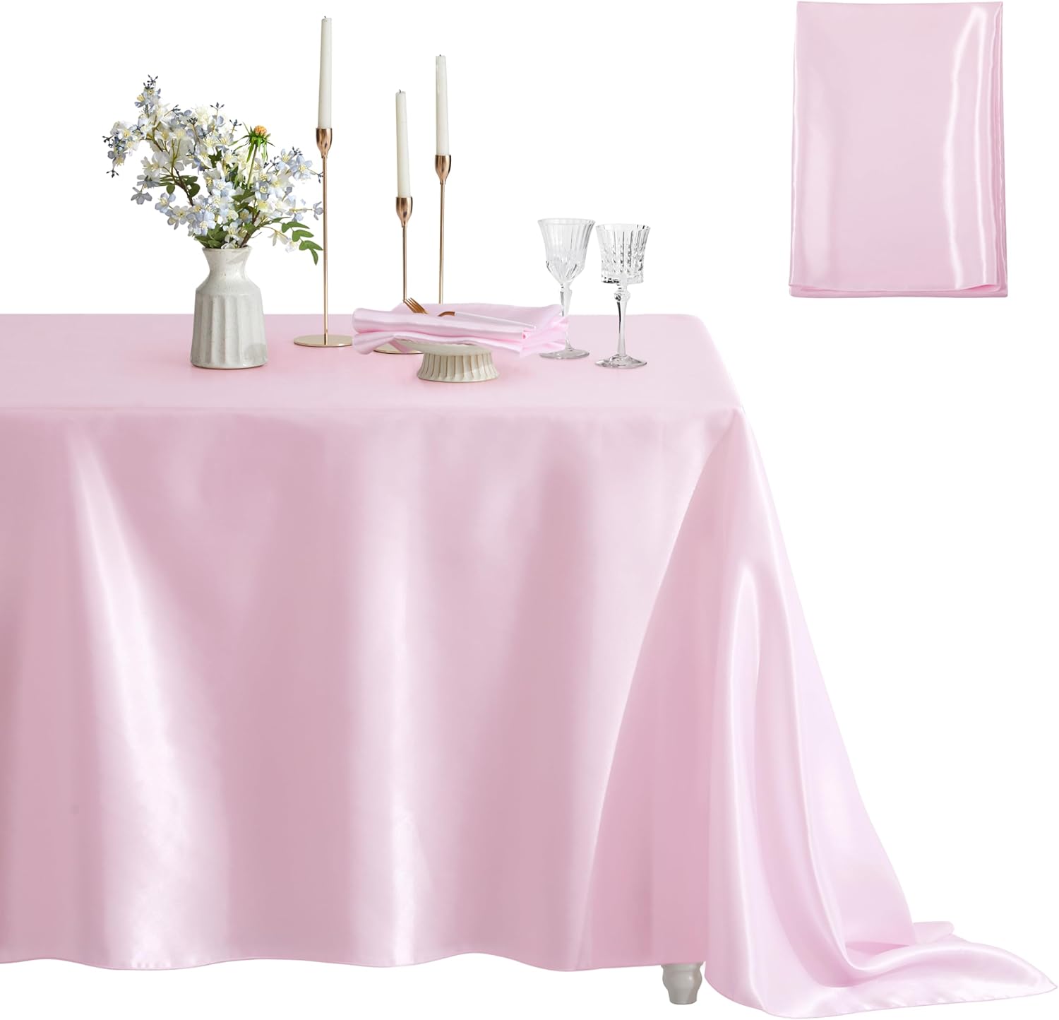 

Rectangle Tablecloth Satin Table Cloth Bright Smooth White Pink Solid Color Table Cover Wedding Party Supplies Table Decors 145x260cm рожевий