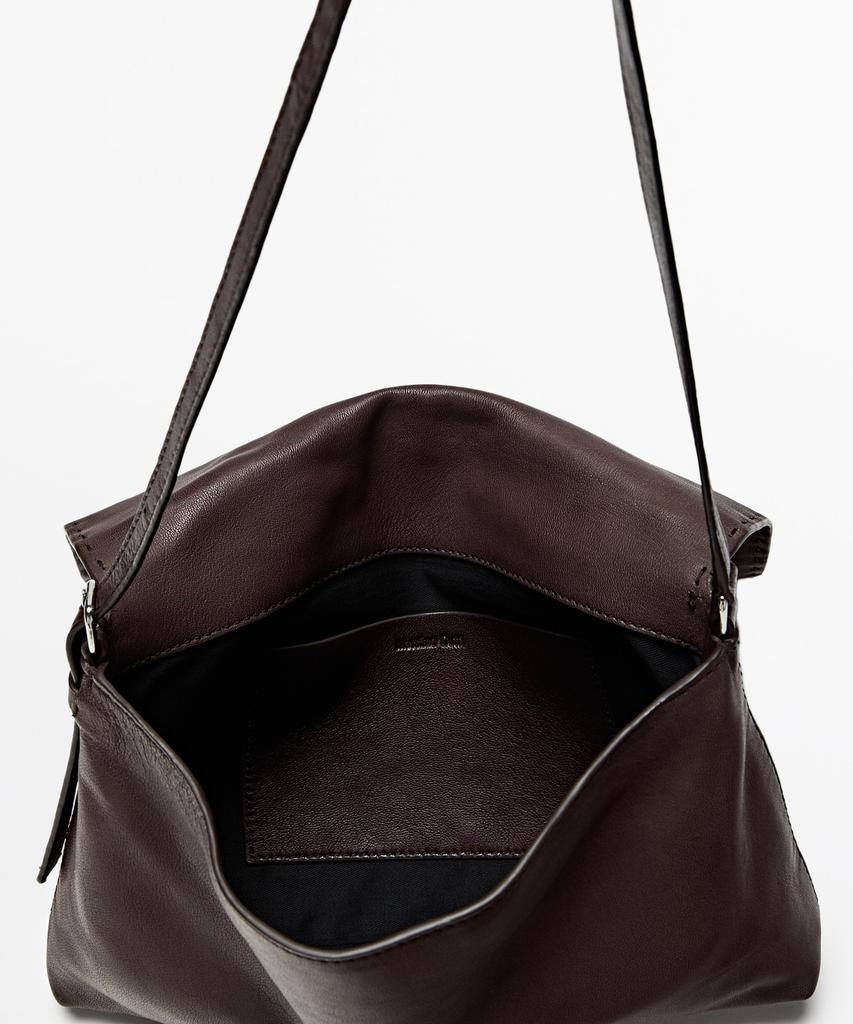 Massimo Dutti Napa Leather Stitch Detail Crossbody Bag