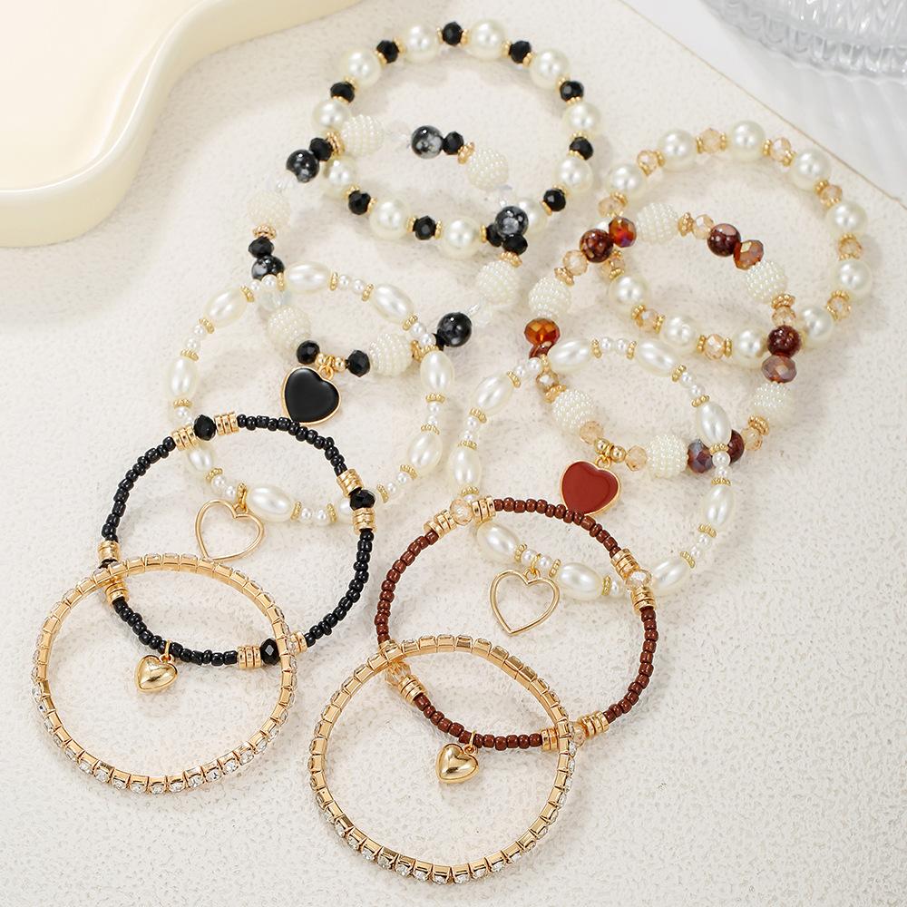 European and American multi-piece bracelet handmade beaded pearl rhinestone bracelet women's bohemian fashion love bracelet