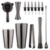 Set bar pentru cocktail shaker: 2 Shakere Boston cu greutate, Strecurătoare pentru cocktailuri, Măsură (Jigger), Pistil și Lingură, Clește pentru gheață și 6 Dopuri dozatoare pentru sticle