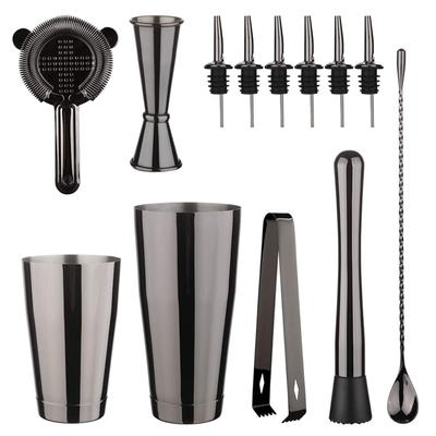 Koktejl Shaker Bar Set: 2 vážené Boston shaker, cedítko na koktejly, odměrka, muddler a lžička, kleště na led a 6 nalévátek na lahve