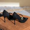 Fashion Sexy Pointed Toe Thin High Heels Women Leather Covered Toe Design Women Pumps Metal Belt Buckle Women's Elegant High Heel Shoes