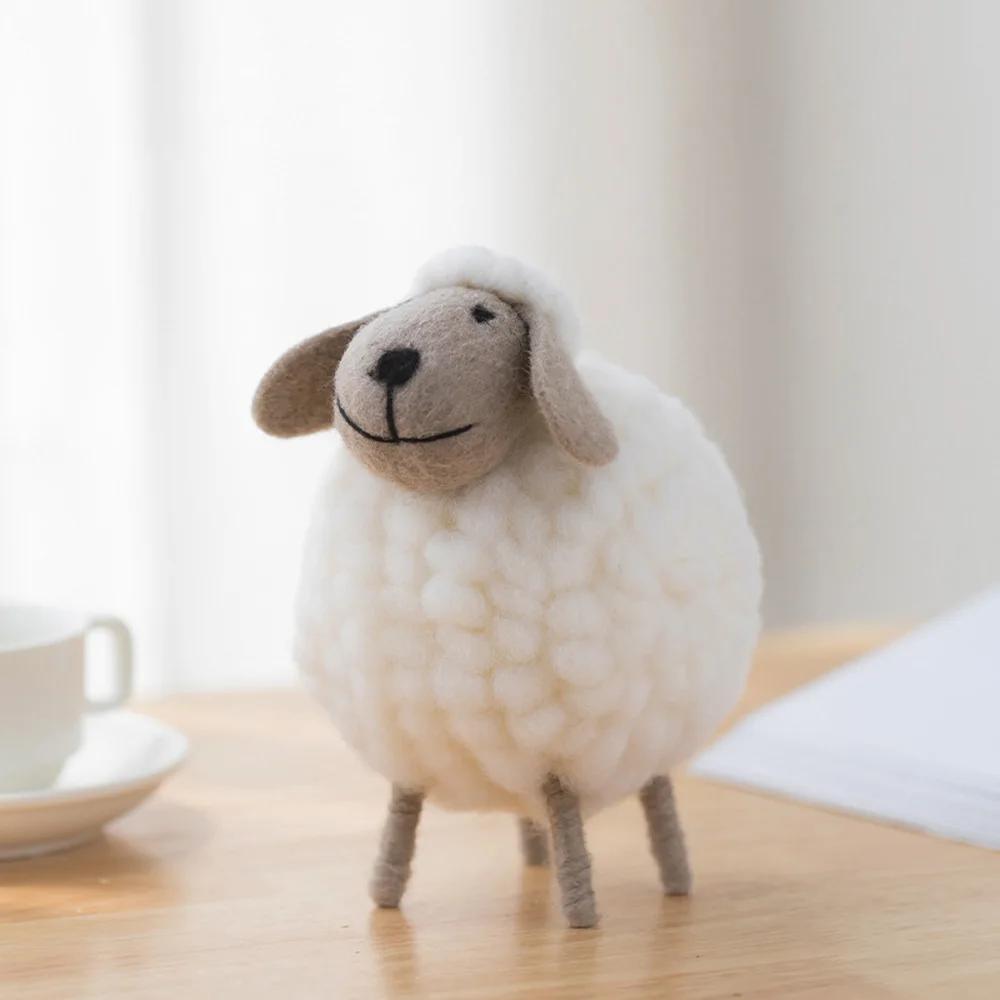 Miniature Felt Sheep Figurines Party Supplies Small Cute Ornament Wool Holiday Christmas Statue Home Decoration
