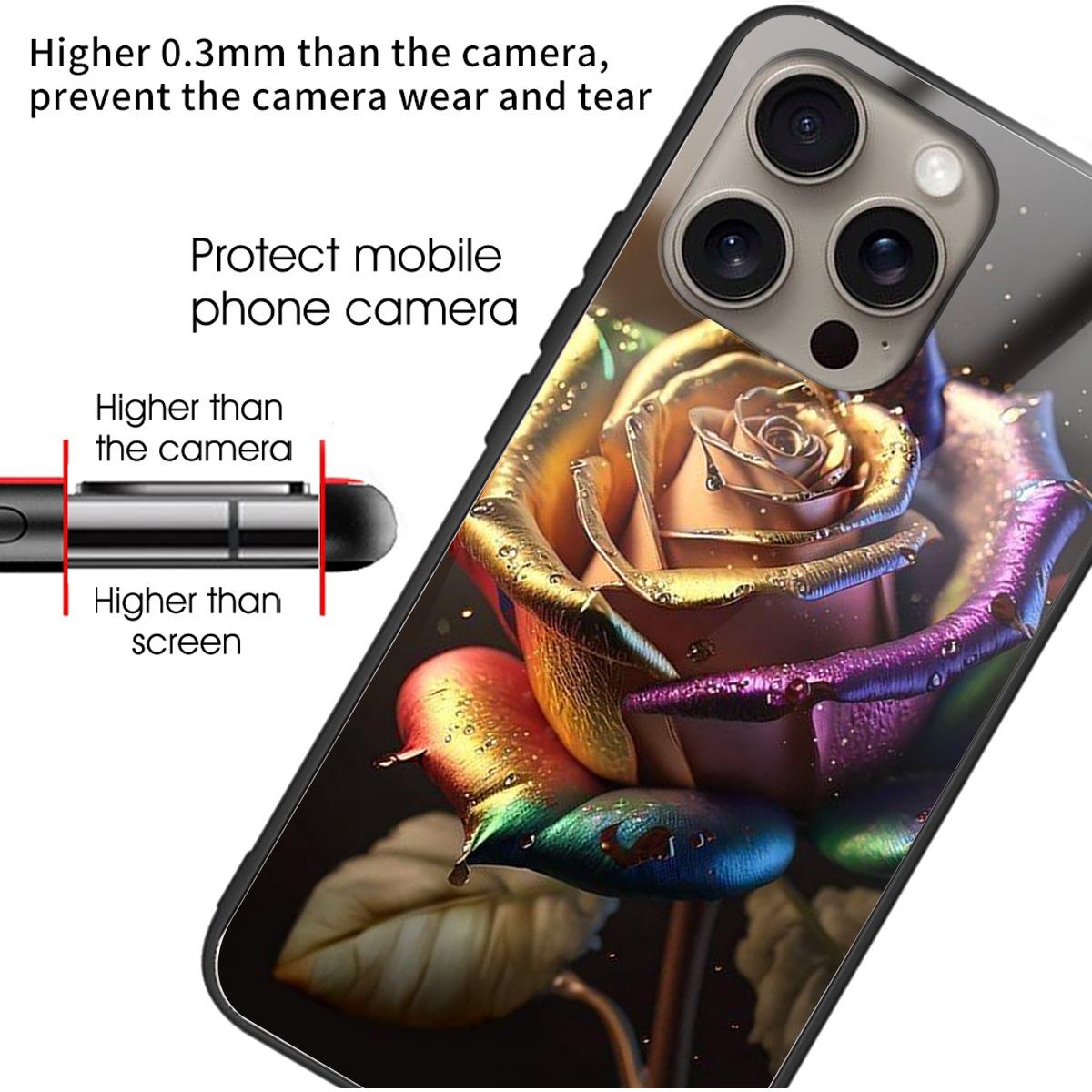 

For iPhone 16 Pro Max Case Tempered Glass TPU Drop-Proof Phone Cover Pattern Printing Style E