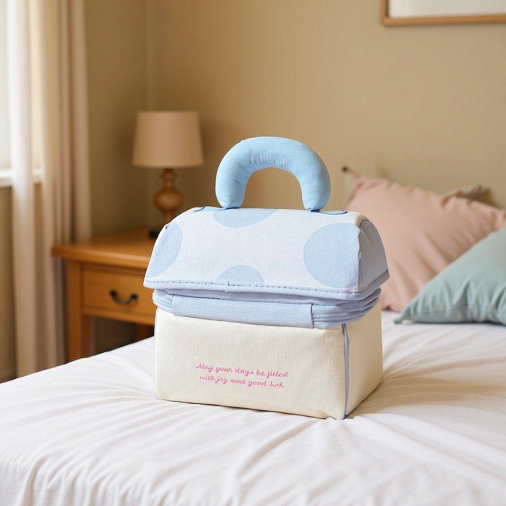 Portable Cosmetic Bag Makeup Storage Bag Organizer with Handle, Pink Blue Polka Dot Design