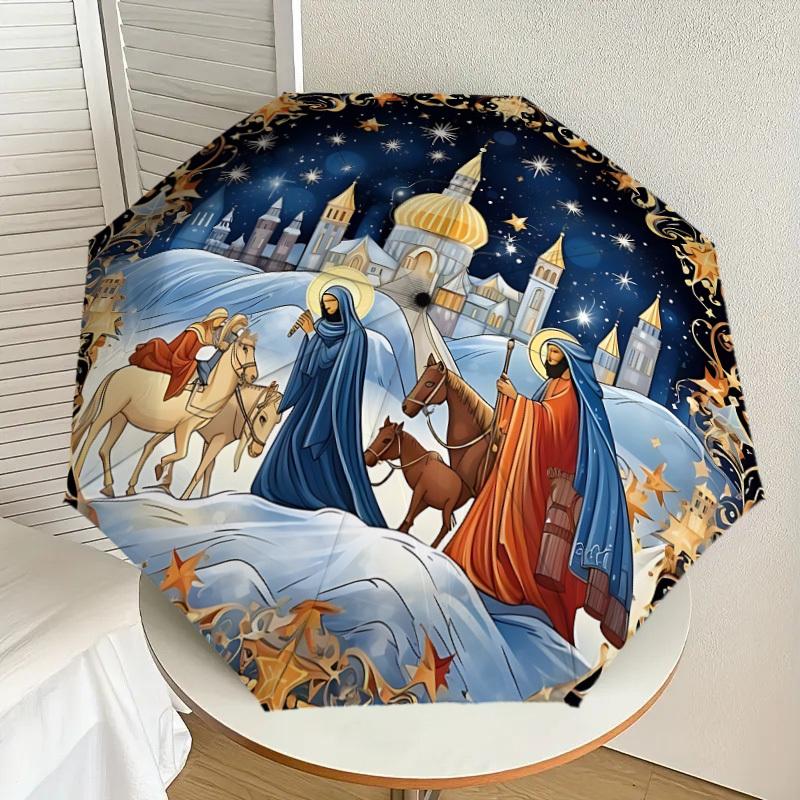 1pc Christmas Automatic Folding Umbrella, 8 Ribs Iron Frame, Suitable for Outdoor Travel and Daily Use yy251120250