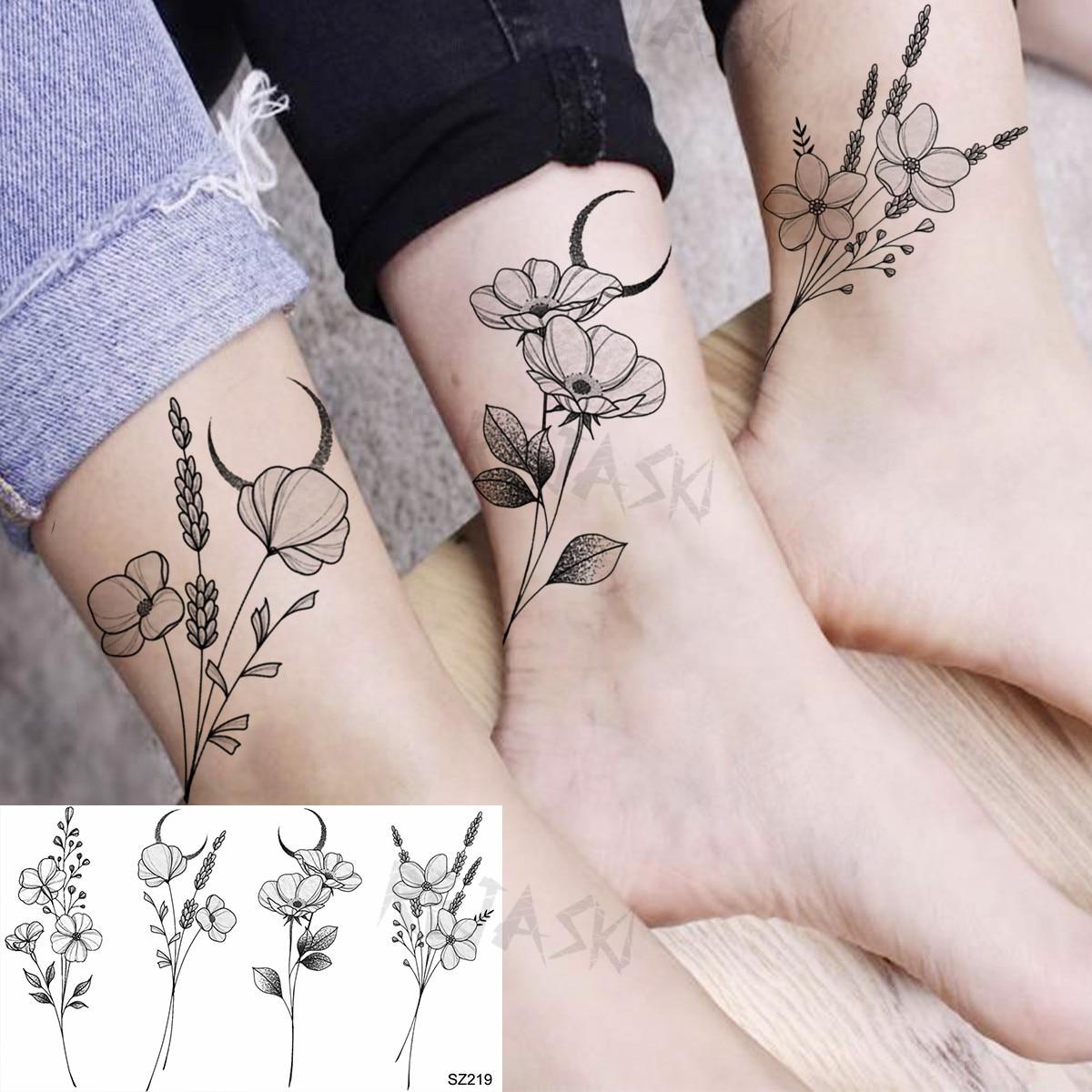 

Маленькие временные татуировки с цветком мака для женщин и взрослых, лаванда, реалистичные поддельные татуировки, наклейки, боди-арт, переводные татуировки с водой
