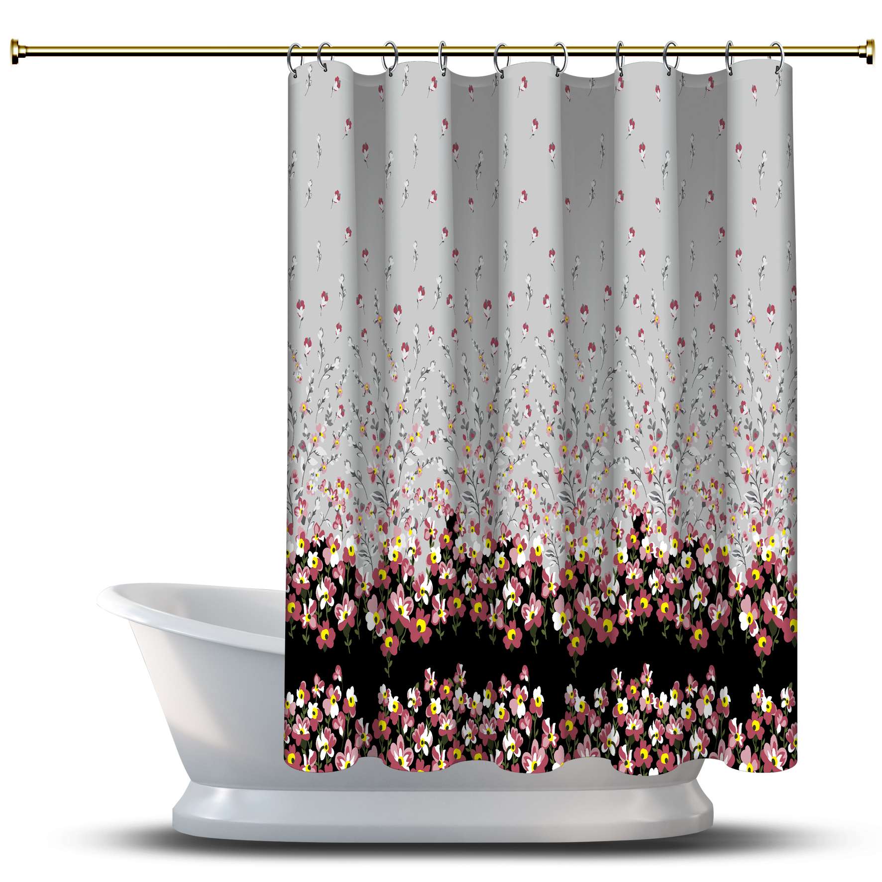 

Занавеска для душа с рисунком бордюра / акварель для украшения вашей ванной комнаты - многомерные розовые цветы с листьями