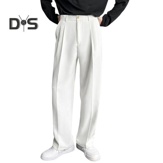 

Мужские брюки с застежкой-молнией на пуговицах, прямые брюки однотонного цвета, свободные, формальные, деловые, офисные брюки 31 белый