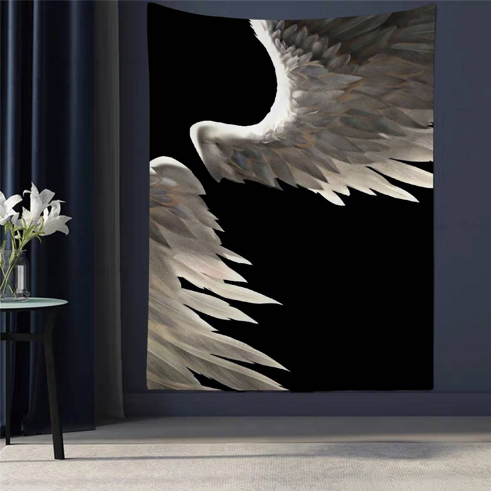 Black White Angel Wings Tapestry Bohemian Mandala Wall Hanging for Living Room Bedroom Hippie Aesthetic Home Decor