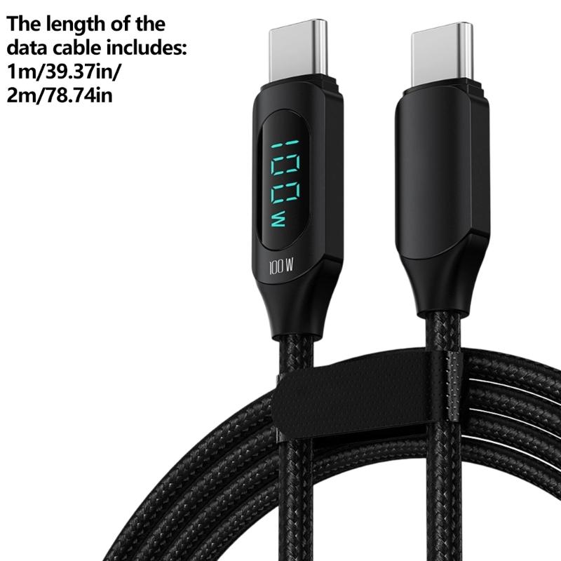 Braided USB C Fast Charging Cable with Power Display, PD100w Type C Cord for Laptop Tablet and Phone Charging