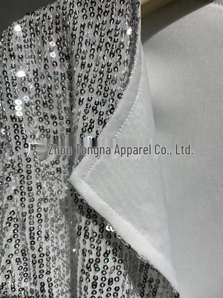 2025 Spring Women's Sequin Cardigan: Versatile Casual Solid Color, Round Neck, Long Sleeve