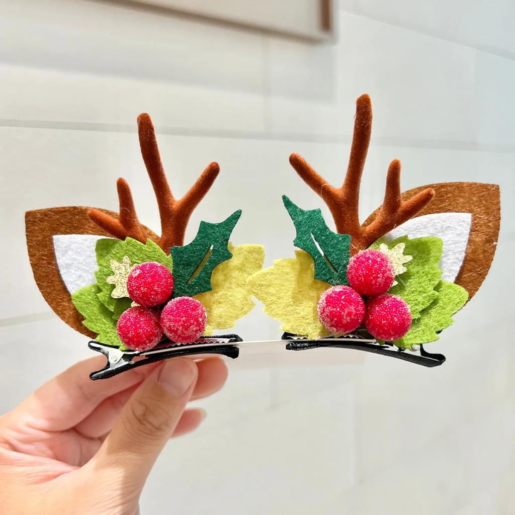 Christmas Antler Hair Clips Pendants Xmas Ornaments Merry Christmas Decor Gift for Girl Elk Hair AccessoriesHappy New Year