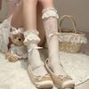 Ballet-Style Bow Mid-Calf Socks Women Summer Thin Hollow-Out Lace Slouch Socks