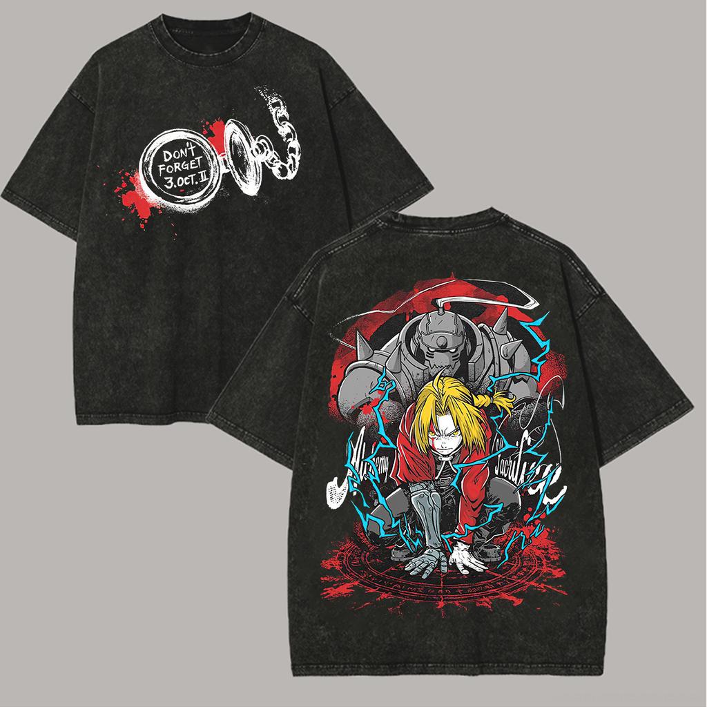 Fullmetal Alchemist Anime Lover Unisex Plus Size Washed Tshirt Suitable for All Seasons Personality Clothes Streetwear Trendy