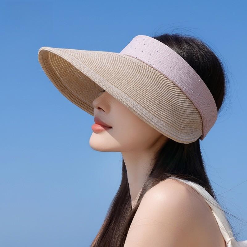Summer Straw Hat With Wide Brim And Breathable Polyester For Outdoor Sun Protection
