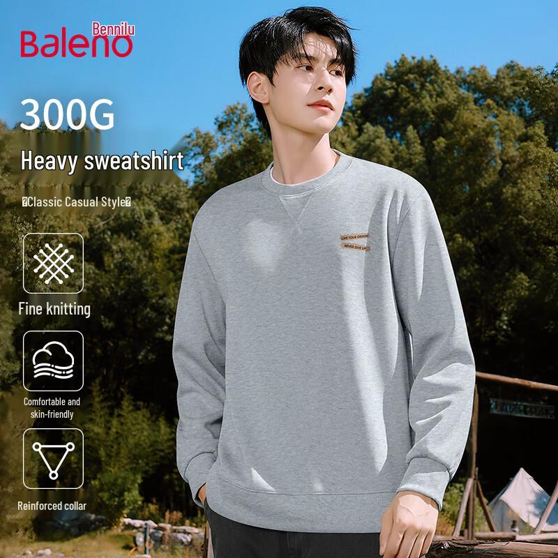 Baleno Men's Letter Print Heavyweight Loose Fit Crew Neck Sweatshirt
