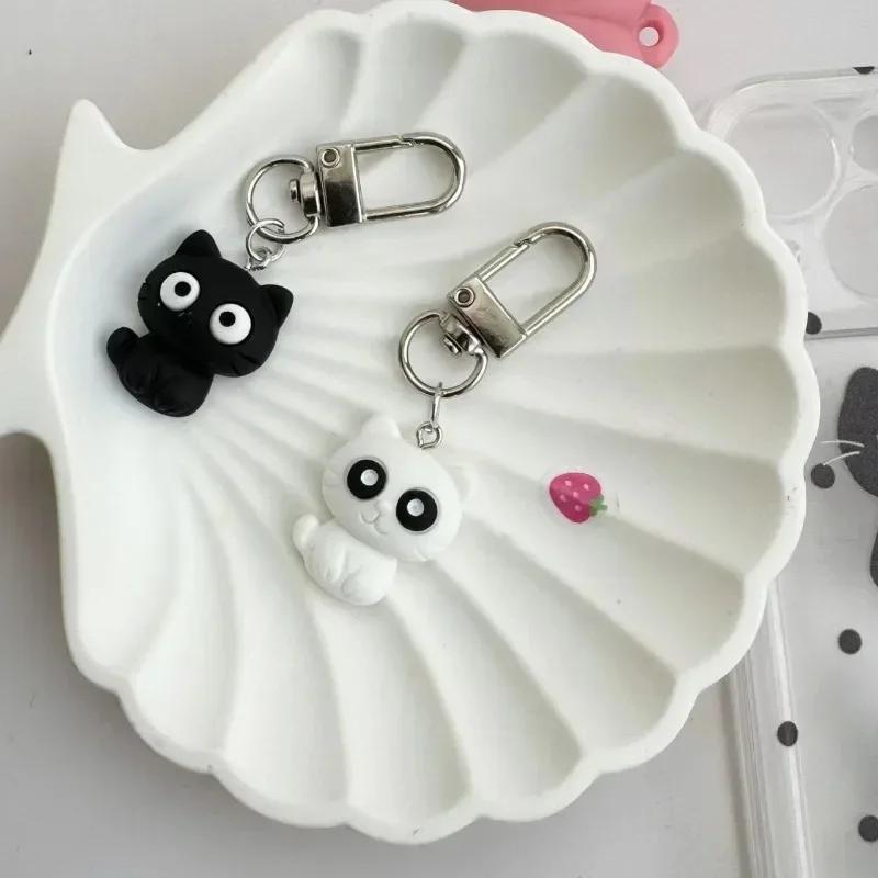 1pc/2pcs Cute Black White Cat Keychain Funny Creative Versatile Pendant Backpack Hangings Key Ring Accessories Jewelry Gifts
