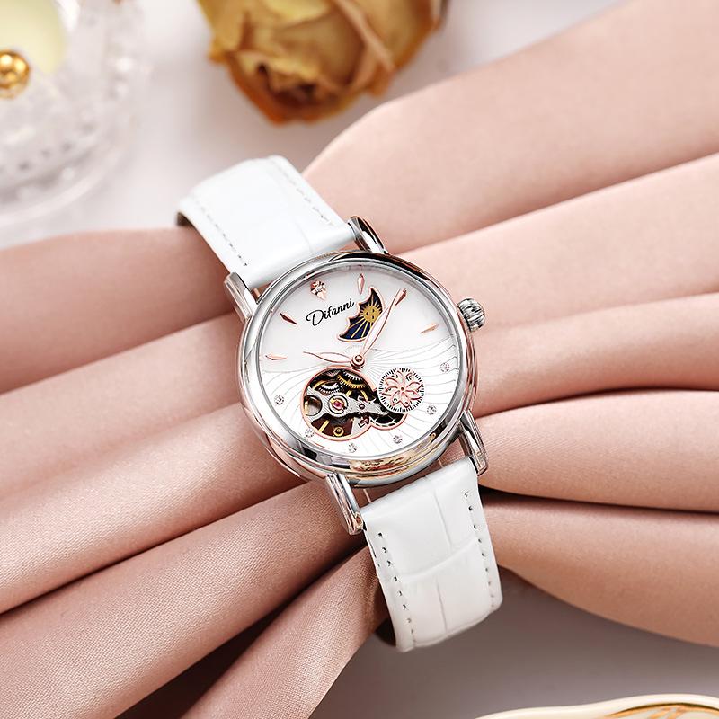 Genuine Automatic Mechanical Waterproof Watch for Women - Trendy Multi-Functional with Day, Date, Month, Year, and Starry Design.