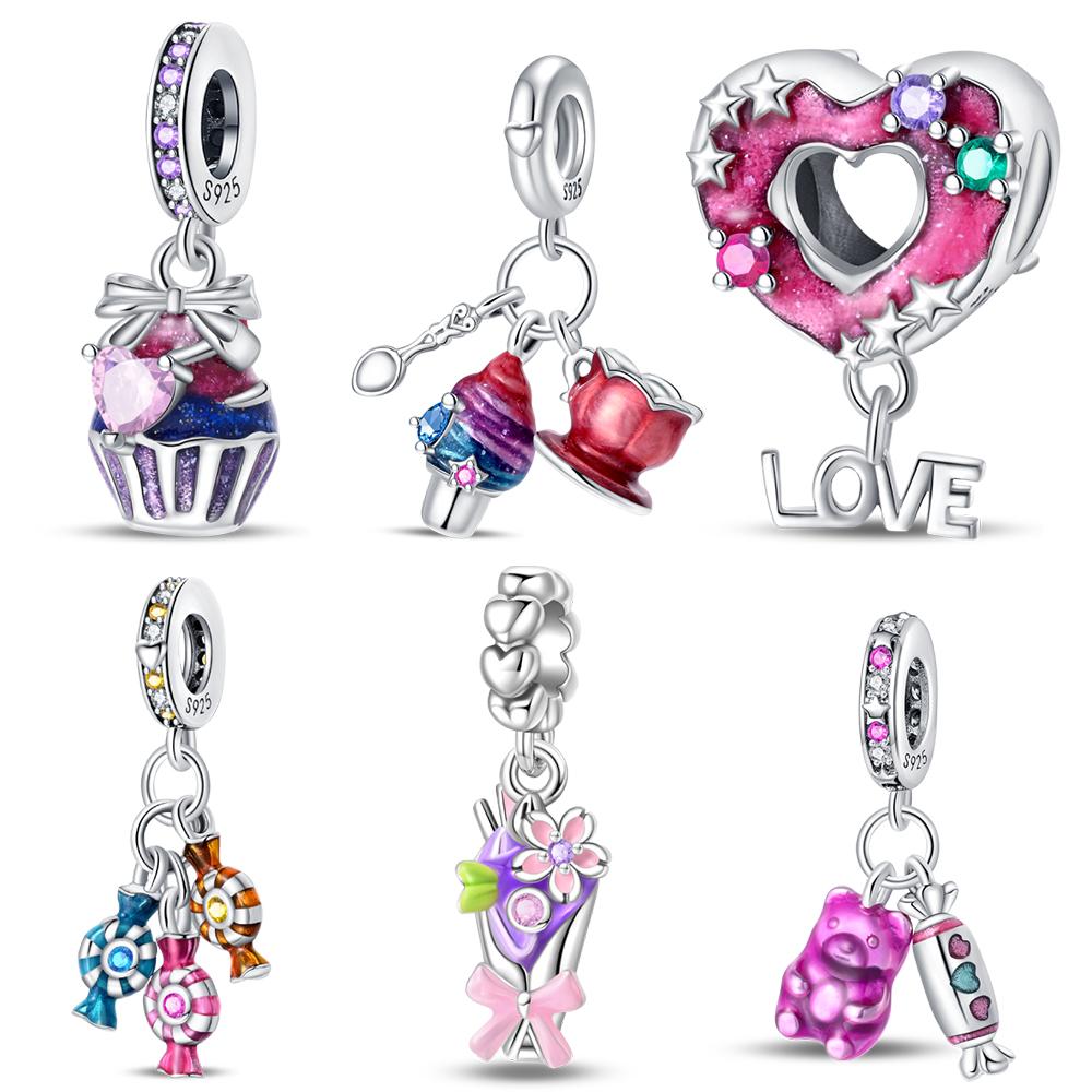 Brand New Arrivals Copper Metal Plated Sweet Candy Cup Cake Dangle Charm Bead Component Compatible With Authentic Original Bracelet High Quality Fine