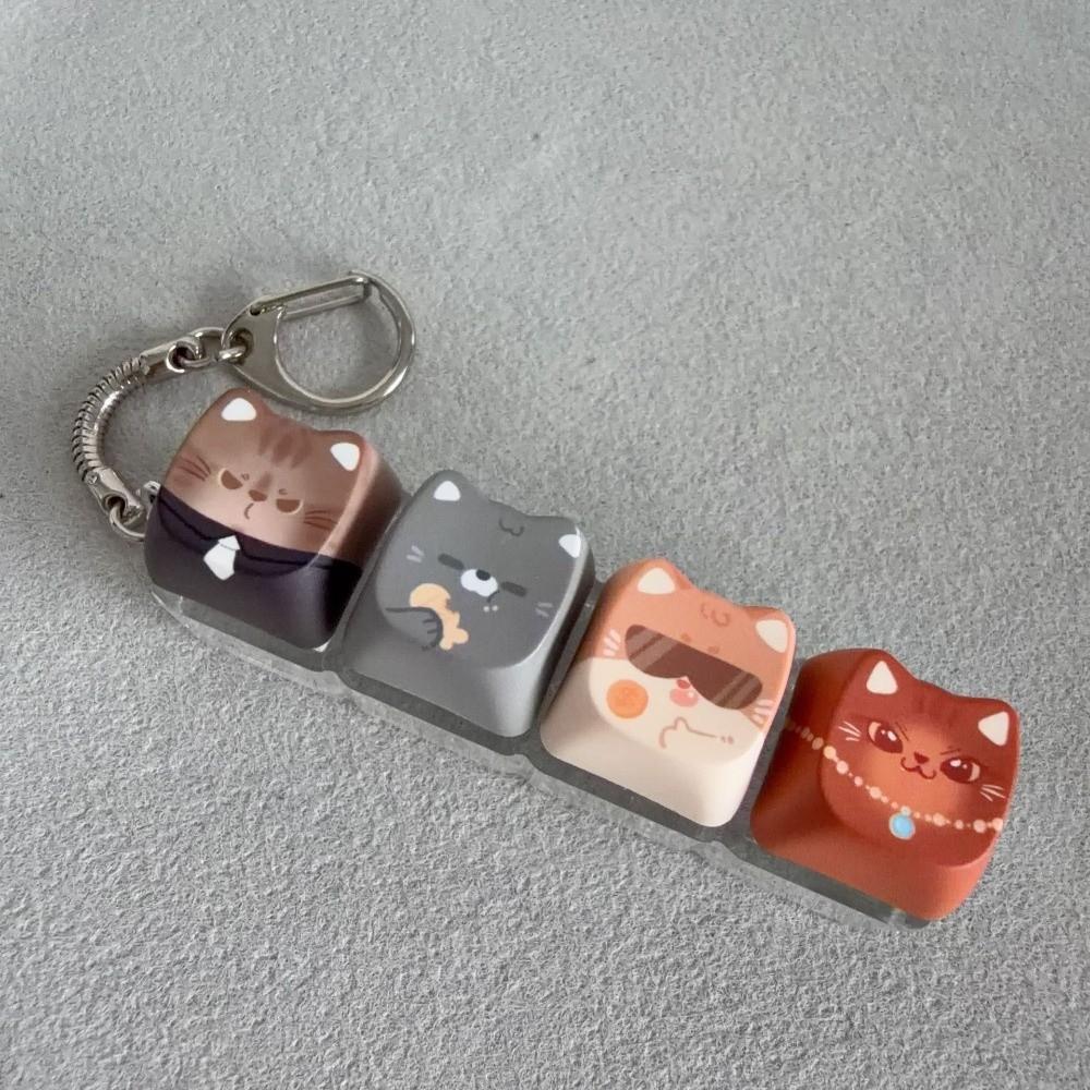 Finger-Tip Pressing Button Cat Fidget Clicker Keychain 4-Key Keycap Keychain Bag Charm
