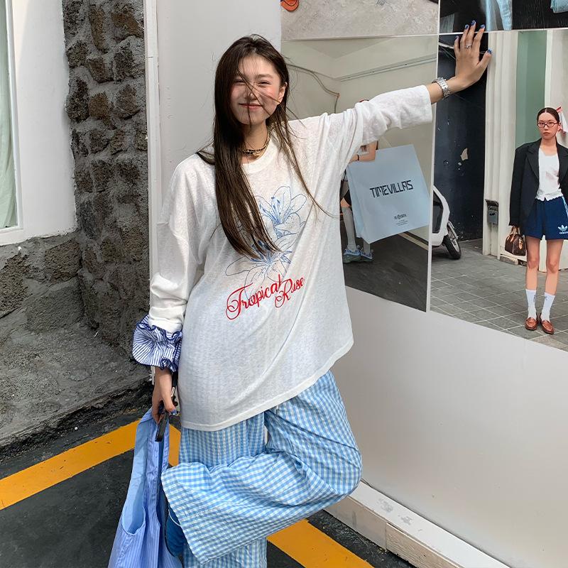 Lazy wind long-sleeved t-shirt women's 2026 new popular summer blouse front shoulder loose design chic Korean top