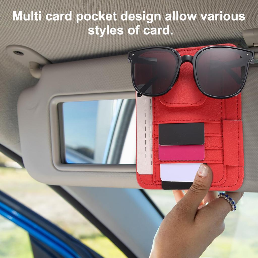 uxcell Car Sun Visor Organizer x Inch Leather Visor Card Holder for and Sun Visors Holds Credit and Sunglasses Red 6.02 4.76 Multi-Pocket Cars,