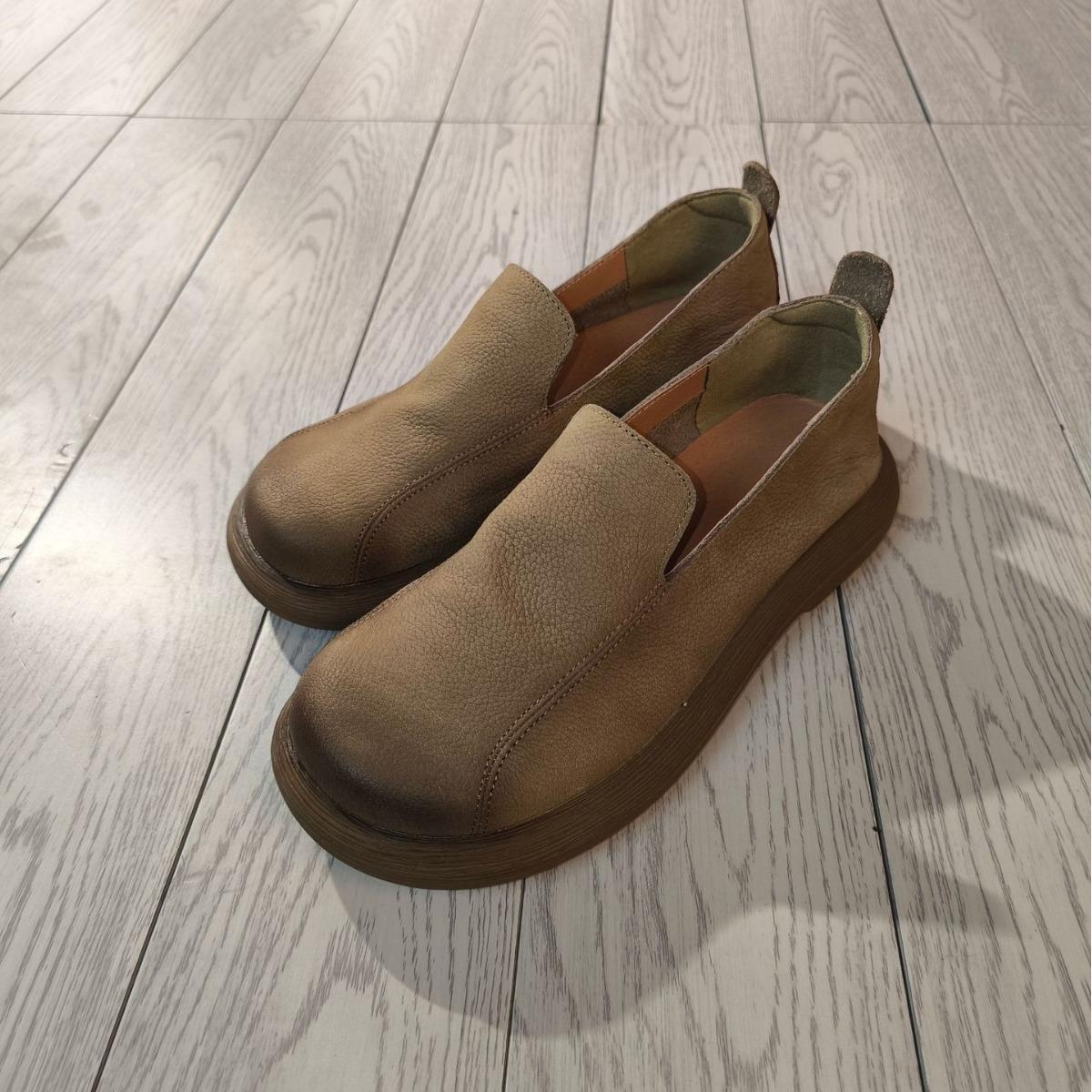 

Первый слой коровьей кожи ретро одинарные туфли женские новые ленивые туфли-лодочки женские туфли на платформе натуральная кожа 44