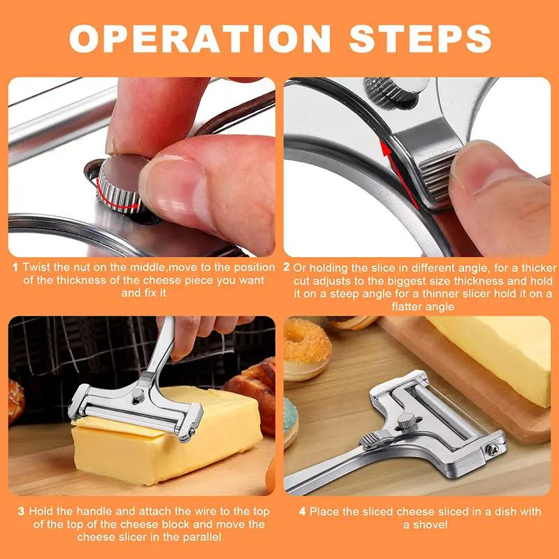 Wire Cheese Slicer - Hand Held Cheese Cutter for Cheddar, Gruyere, Raclette, Mozzarella Cheese Block, Adjustable Cheese Shaver