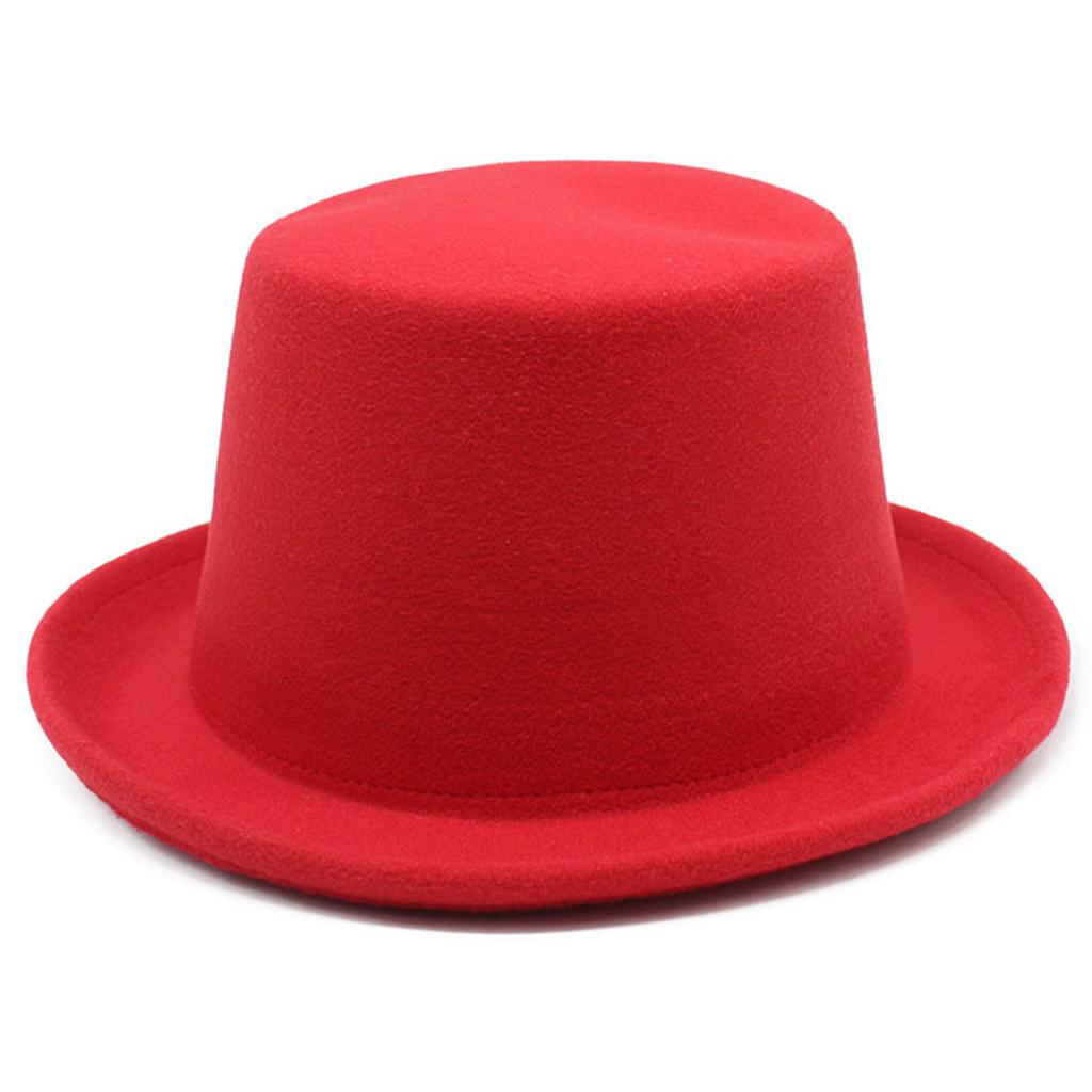Roll Brim Fedora Hat for Adult Fashion Solid Color Panama Hat Magician Cap Wool Hat Cosplay Costume Unisex Flat Top Hat