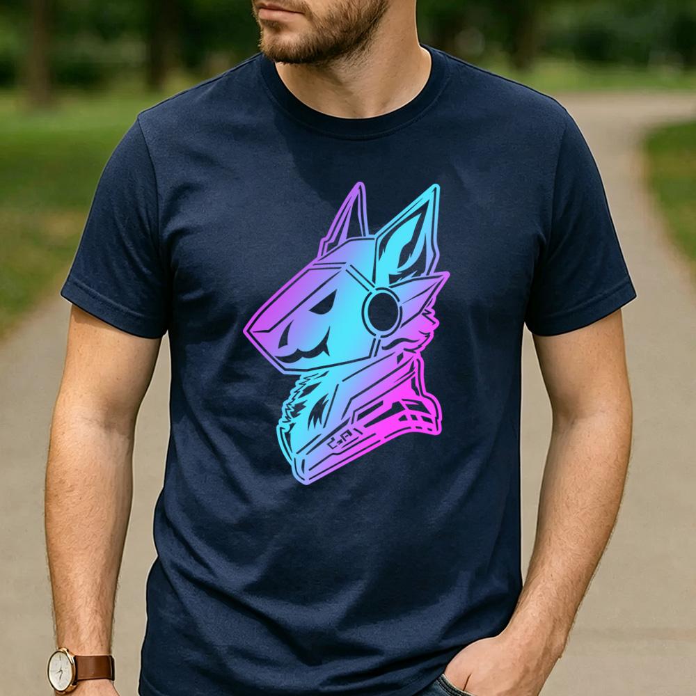 Cyan Pink Gradient Protogen Furry Robot Head TShirt Cotton Short Sleeve Neon Futurism Fursona Casual Unisex Graphic Tees
