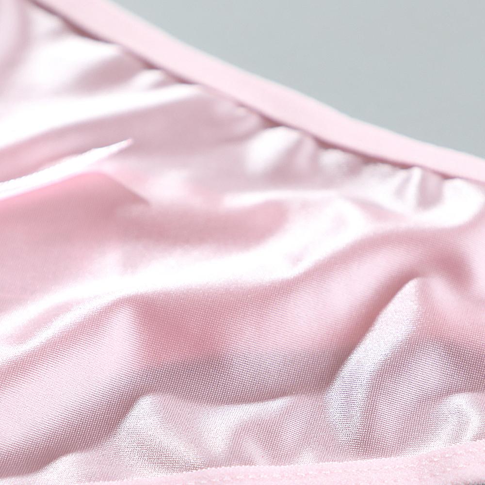 Women's Thong Adjustable Waistband Glossy Satin Solid Color Underwear Low Waist Smooth Silk Bowknot Female Underpants