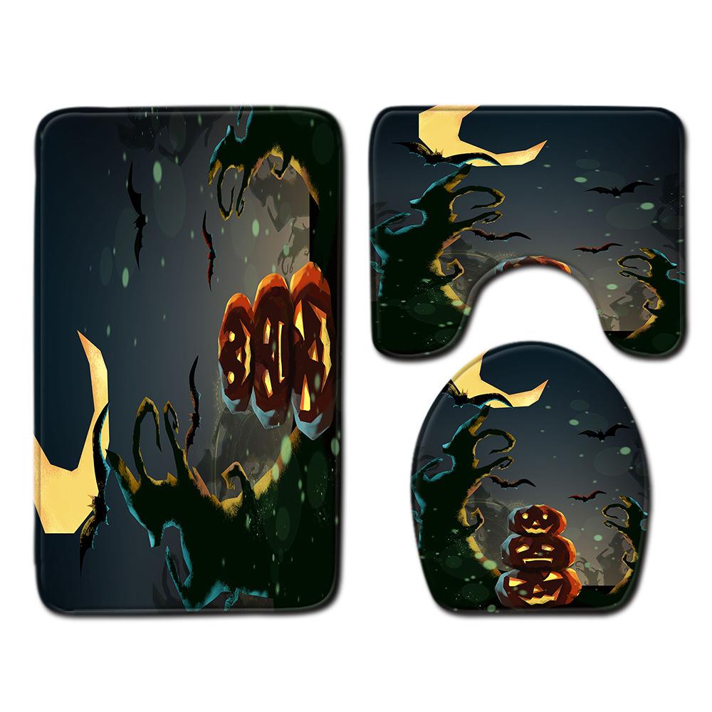 Halloween Shower Curtain Floor Mat Combination Four-Piece Set Bathroom Toilet Carpet Door Mat