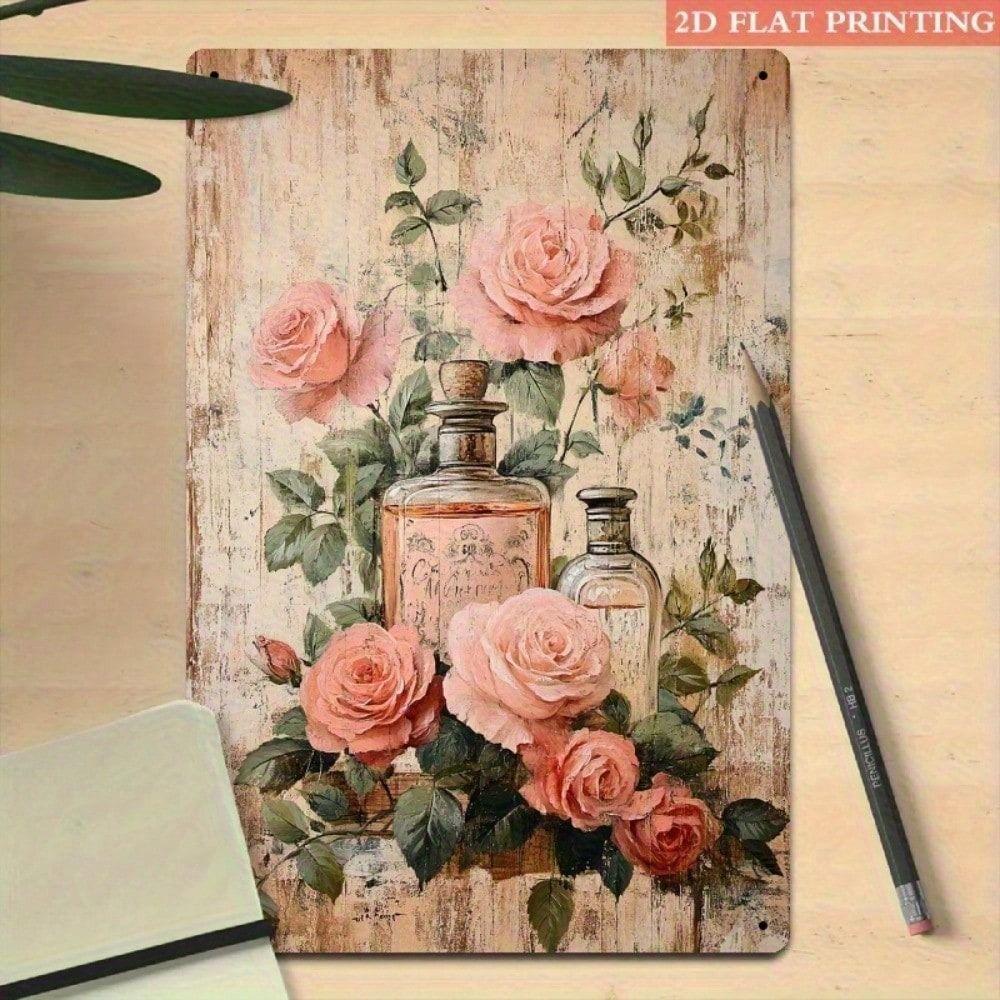 Vintage Metal Wall Art Perfume Bottles Roses Home Decor