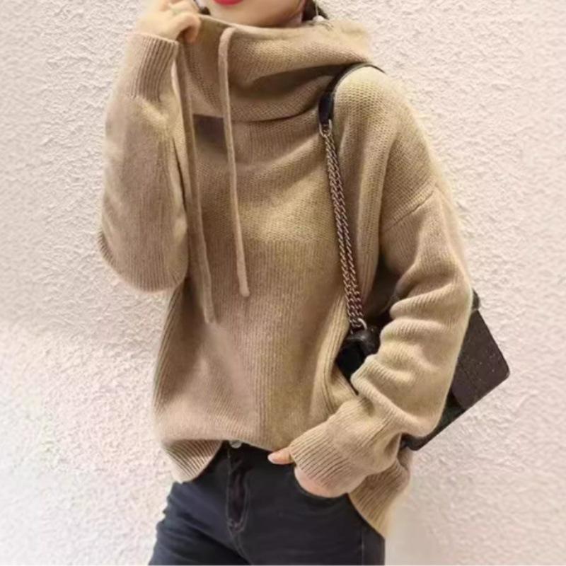 YYFS Women's Fashion Casual Fall Winter Solid Color Print Long Sleeve High Neck Sweaters