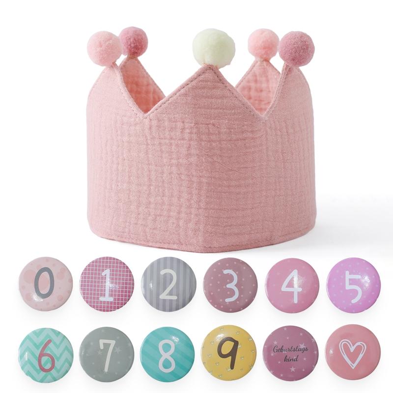 Baby 1-9 Years Birthday Party Crown Hat Woolen Ball Headband Hat  Birthday for Kids Party Pography Props Infant Gifts