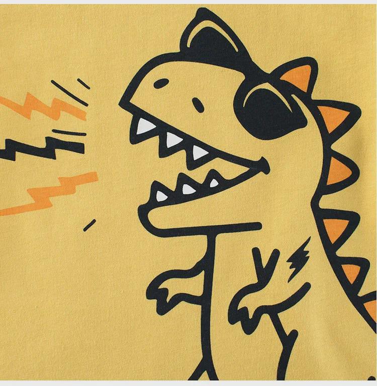 27Kids Spring 2025 Boys' Long-Sleeve Dinosaur T-Shirt with Faux Two-Piece Design